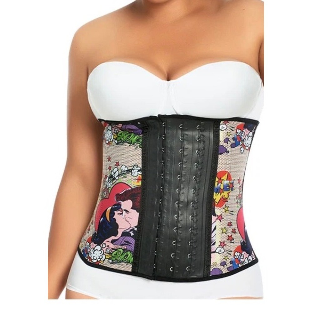 Ann Michell Comic Book Pop Art Waist Trainer Cincher Latex Corset Medium